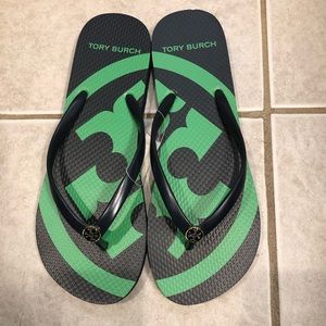 Tory Burch Navy/Green Flip Flops Size 9 NEW!